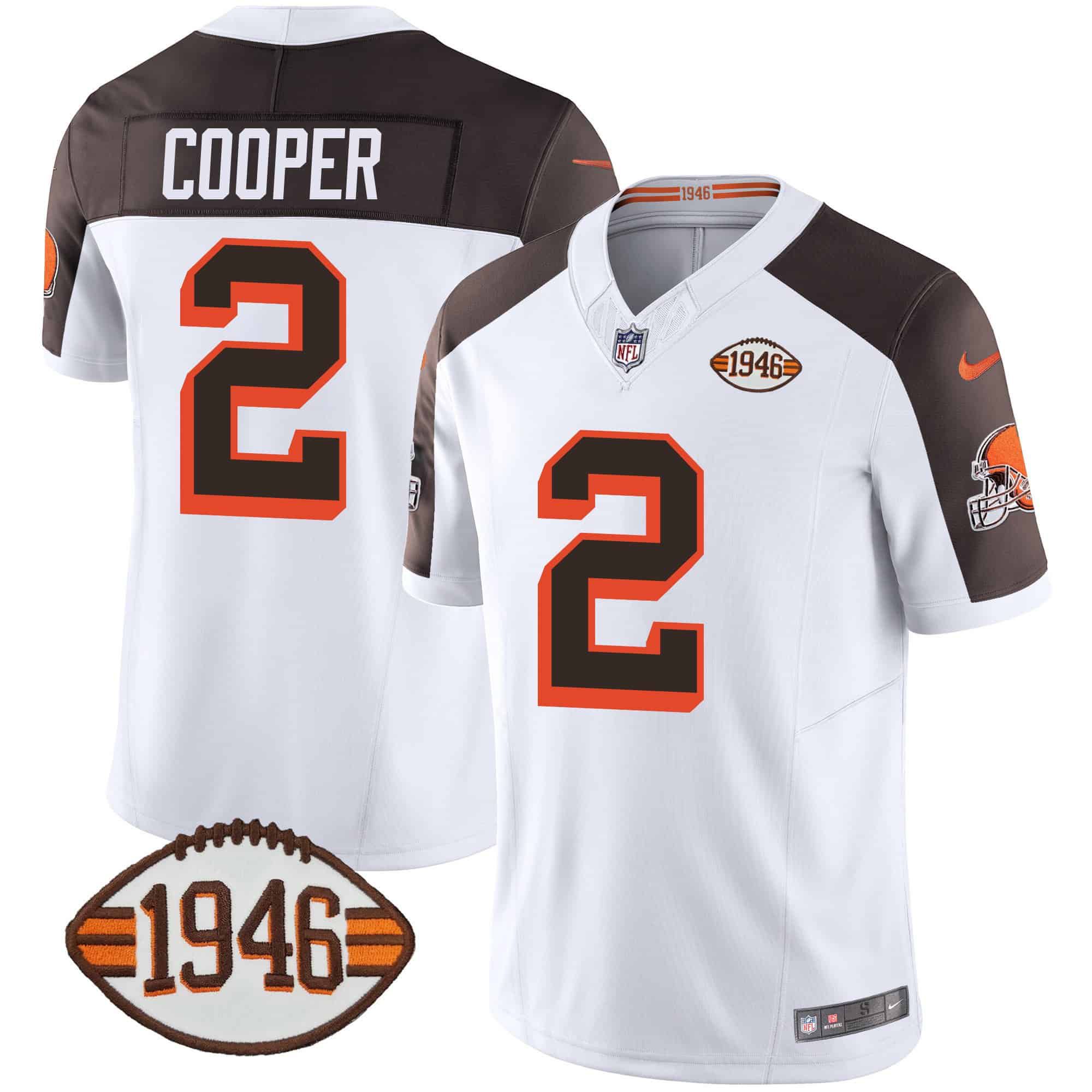 Men Cleveland Browns 2 Cooper White 1946 75th Anniversary Patch 2024 Nike NFL Jersey style 1